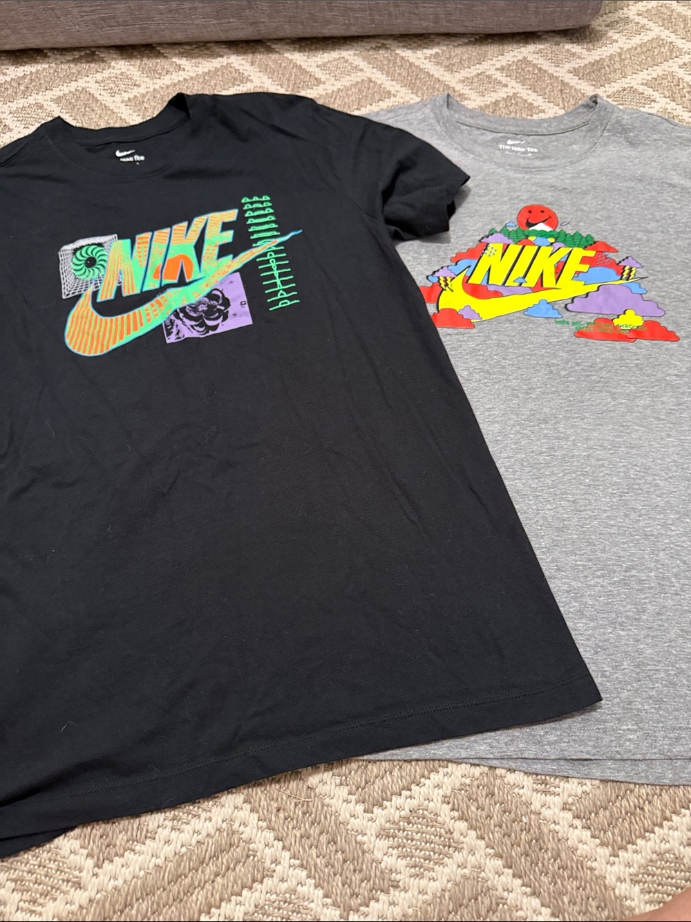 Nike Men’s Short-Sleeve Graphic Tees in Black and Gray with Multicolor Logos